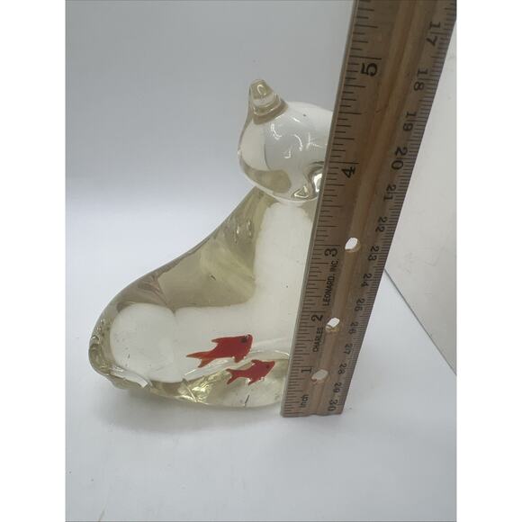 Vtg Murano Glass Kitty Cat Unique Paperweight w Goldfish Belly Hand Blown Sculp - Picture 3 of 4